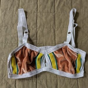Solstice Velvet Contrast-Trim Bra in Rust, Yellow & White